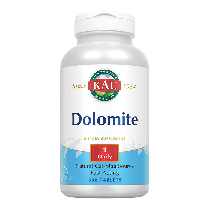 KAL Dolomite | Natural Calcium and Magnesium Source | Fast-Acting Formula for Healthy Teeth, Bones & Heart Function Support | 500 Tablets