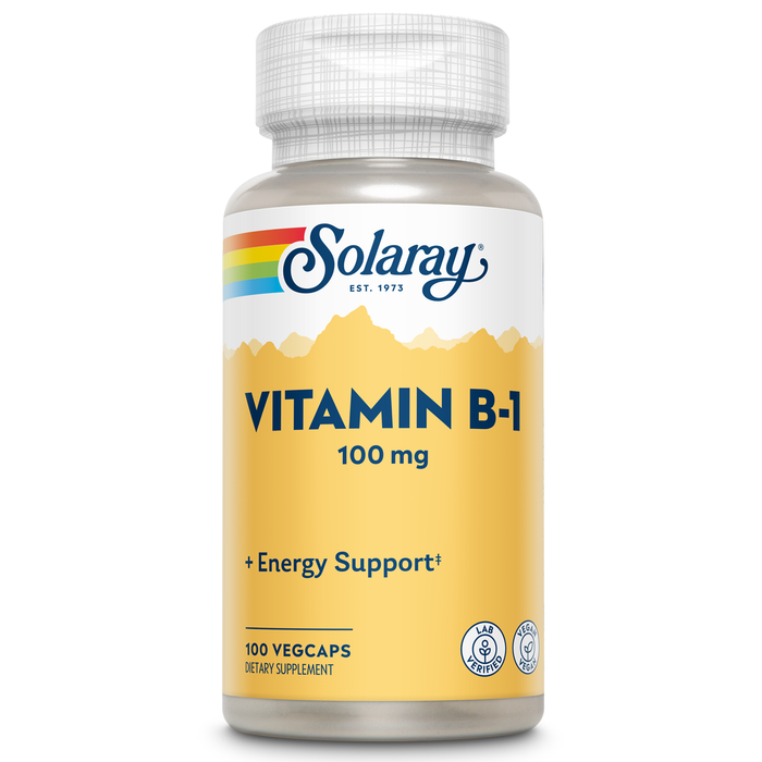 Solaray Vitamin B-1 100 mg | Healthy Energy Metabolism, Skin, Brain, Heart & Nervous System Support | 100 VegCaps