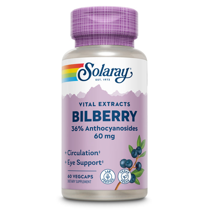 Solaray Bilberry Berry Extract 60 mg | Powerful Antioxidant | Healthy Vision & Circulation Support | 60 VegCaps