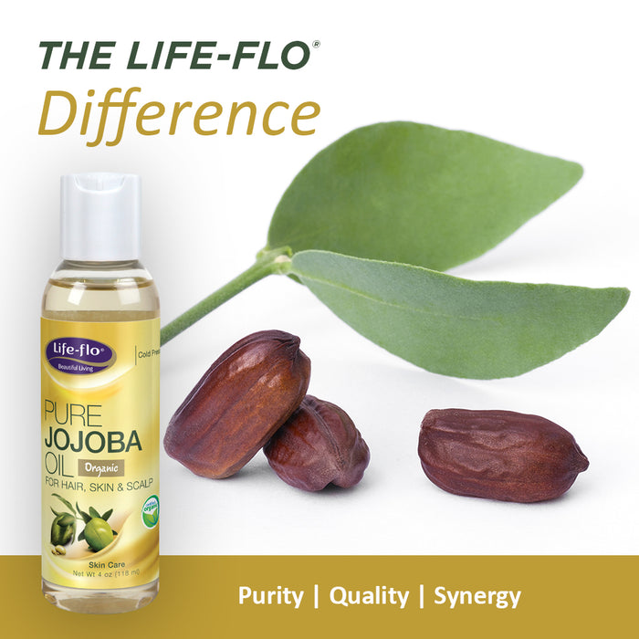 Life-flo Pure Jojoba Oil, Organic | Moisturizer and Nutrient for Dry Hair, Scalp, Skin, Nails & Cuticles | 4oz