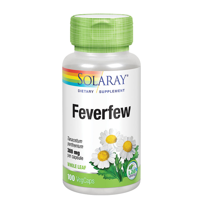 Solaray Feverfew Leaf 380 mg | Healthy Circulation, Blood Vessel Tone, Comfort Support | Non-GMO & Vegan | 100 VegCaps