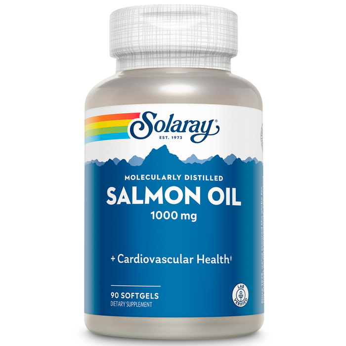 Solaray Salmon Oil - Molecularly Distilled Fish Oil Supplements - Omega 3 Fish Oil - Cardiovascular Support - Lab Verified, 60-Day Guarantee - 90 Servings, 90 Softgels