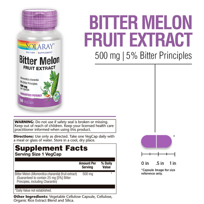 Solaray Bitter Melon Fruit Extract 500mg 5% Bitter Principles | Lab Verified | 60 VegCaps