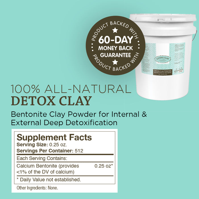 Living Clay Detox Clay Powder | All-Natural Bentonite Calcium Clay for Internal & External Deep Cleansing | Perfect for Mask, Bath or Wrap (640 oz)