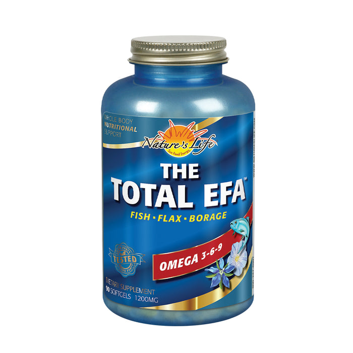 Nature's Life The Total EFA Fish Oil w/ Organic Flaxseed & Borage Oils | 1200 mg | Skin, Heart & Memory | 90 Softgel