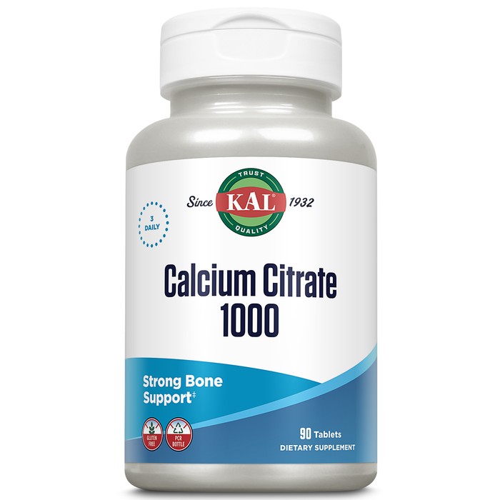 KAL Calcium Citrate 1000mg Teeth & Bone Health, Nervous, Muscular & Cardiovascular System Support Lab Verified (90 CT)