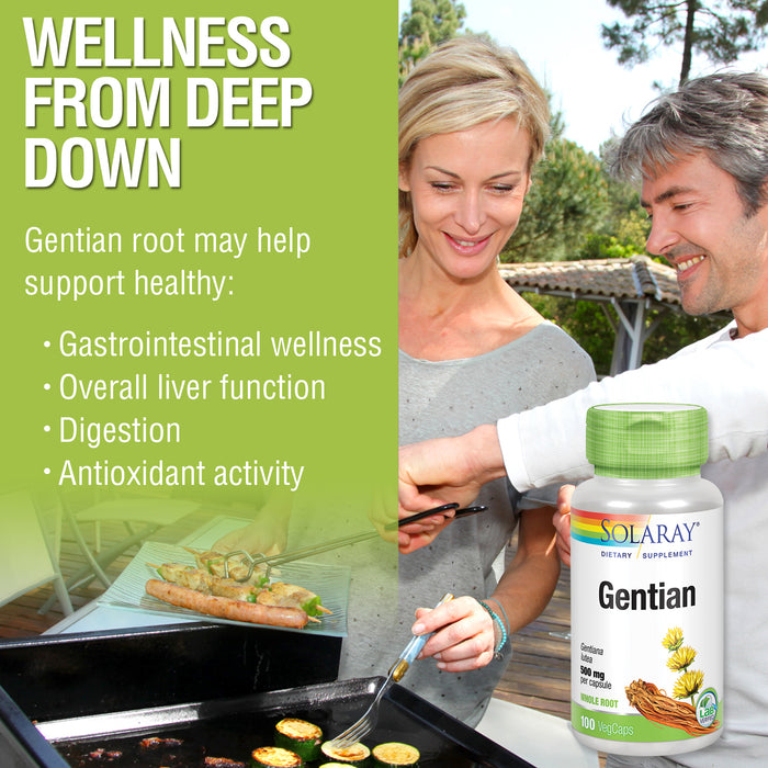 Solaray Gentian Root 500 mg | Healthy Gastrointestinal Wellness & Overall Liver Support | 100 VegCaps