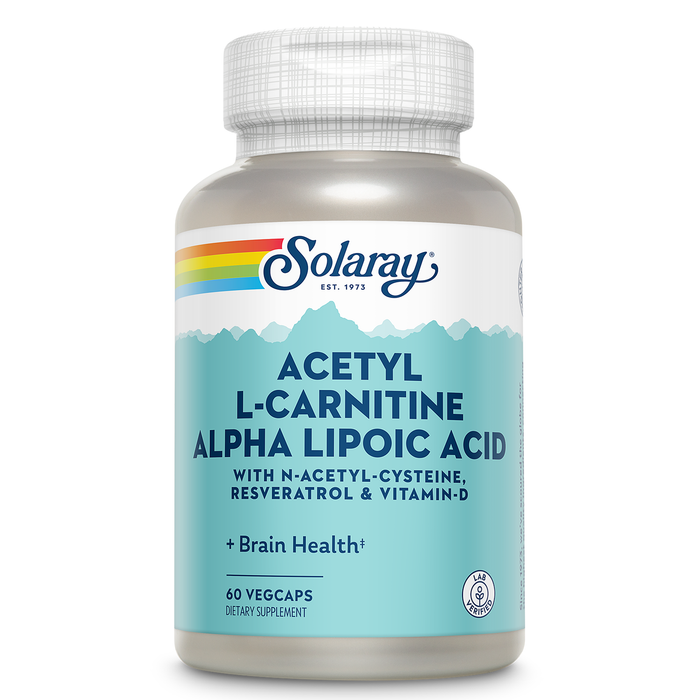 Solaray Acetyl L-Carnitine with Alpha Lipoic Acid, Brain Function and Memory Support with N-Acetyl-Cysteine, Resveratrol and Vitamin D, Lab Verified, 60-Day Guarantee, 30 Servings, 60 VegCaps