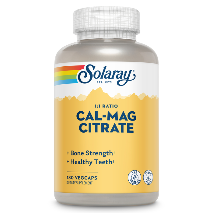 Solaray Calcium Magnesium Citrate 1000mg 1:1 Ratio, Bone Strength Supplement, Muscle, Nervous System and Bone Health Support, Chelated for High Absorption, Gentle Digestion, 30 Servings, 180 VegCaps