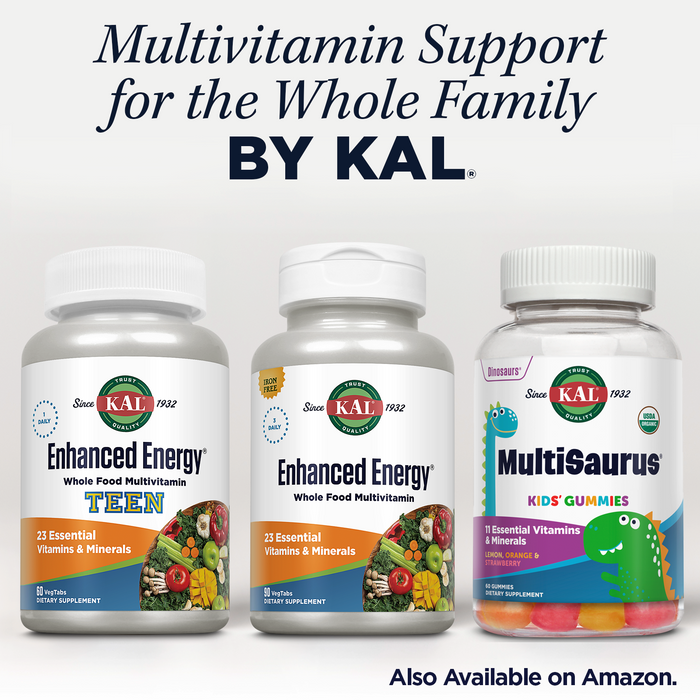 KAL Enhanced Energy Supplements, 3 Daily - Whole Food Multivitamin for Women and Men, Iron Free - 23 Essential Vitamins, Minerals, Super Foods, Digestive Enzymes, 60-Day Guarantee, 30 Serv, 90 VegTabs