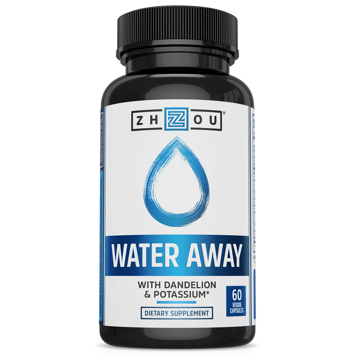 Zhou Water Away Herbal Formula for Healthy Fluid Balance | with Dandelion, Potassium, Green Tea & More | 60 capsules