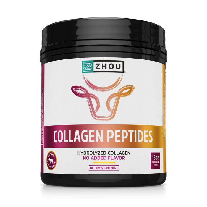 Zhou Collagen Peptides Hydrolyzed Protein Powder | Grass Fed, Pasture Raised | Unflavored, Hormone-Free, Non-GMO |18 Ounce