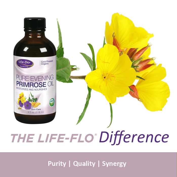 Life-flo Pure Evening Primrose Oil, Organic | Soothes, Balances and Hydrates Dry, Problem Skin and Scalp, 4oz