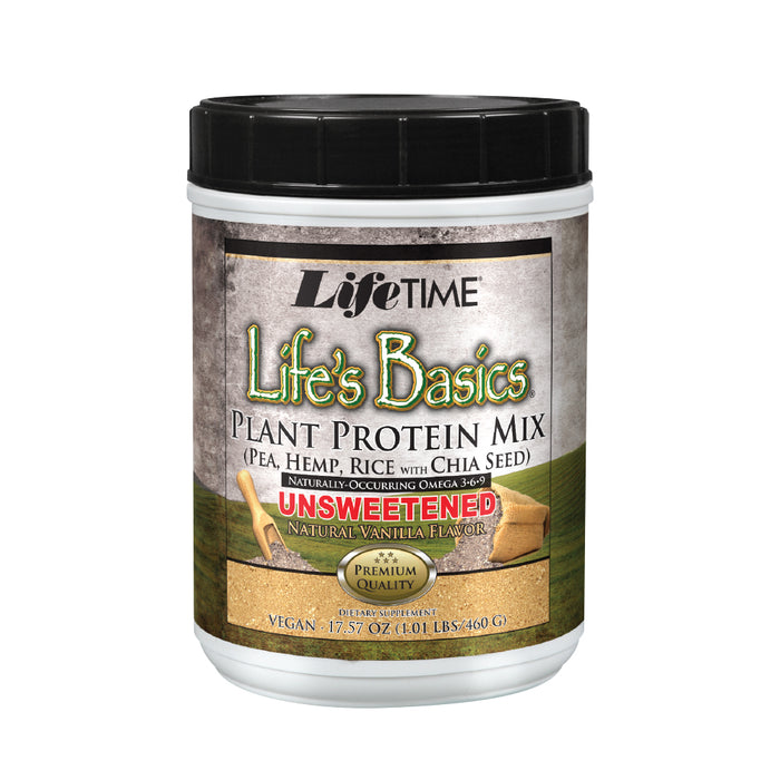 Lifetime Lifes Basics Plant Based Protein Powder | Unsweetened Natural Vanilla, Vegan | No Gluten, Sweeteners, Flavors, or Preservatives | 1.1lb