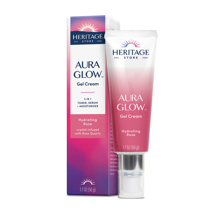 Heritage Store Aura Glow Gel Cream | 3-in-1 Toner, Serum & Moisturizer | Crystal Infused | 1.7oz
