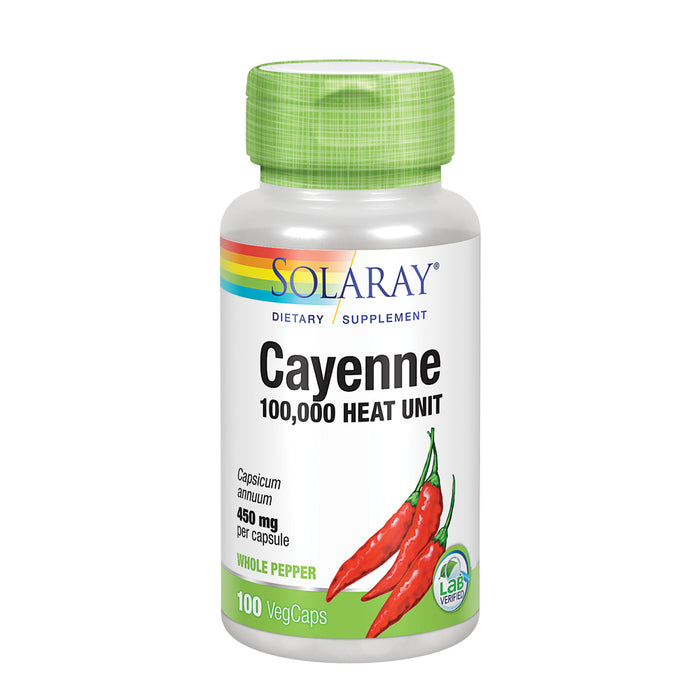 Solaray Cayenne Pepper 450 mg | 100,000 Heat Unit | Healthy Digestion, Circulation, Metabolism & Cardiovascular Support | Non-GMO | 100 VegCaps