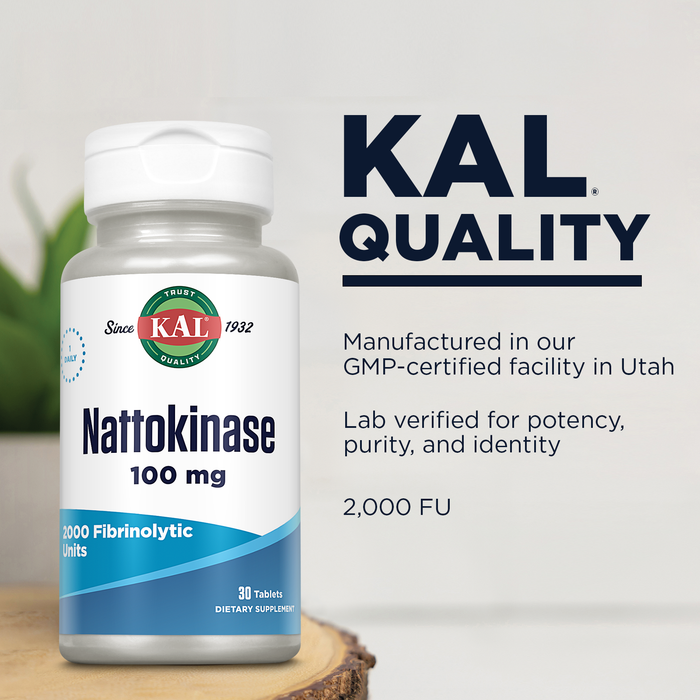 KAL Nattokinase 2000 FU - Nattokinase 100mg - Healthy Blood Circulation Supplements Support - Enteric Coated - Lab Verified, 60-Day Guarantee - 100 Servings, 100 Tablets
