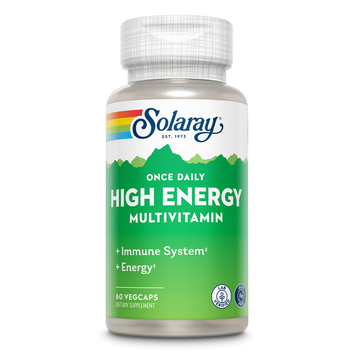 Solaray Once Daily High Energy Multivitamin, Iron Free, Immune System and Energy Support, Whole Food and Herb Base Ingredients, Men’s and Women’s Multi Vitamin ( 60 Servings, 60 VegCaps)