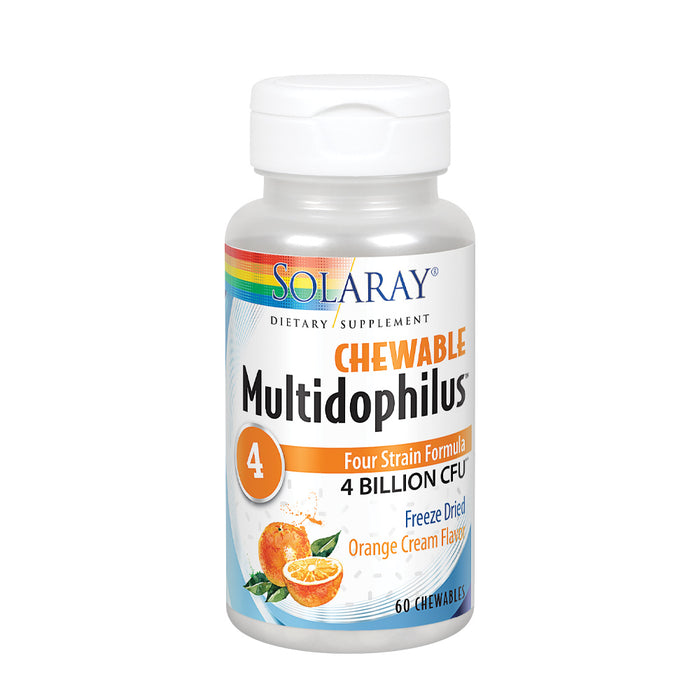 Solaray Multidophilus 4 Chewable Probiotic | 4 Bil CFU w/ L. acidophilus DDS-1 | Orange Cream Flavor | 60 Chewables