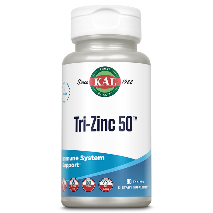 KAL Tri Zinc 50mg w/ Zinc Citrate, Zinc Amino Acid Chelate and Zinc Picolinate, Healthy Metabolism and Immune Support Supplement, Vegan, Gluten Free, Non-GMO, 60-Day Guarantee, 90 Servings, 90 Tablets
