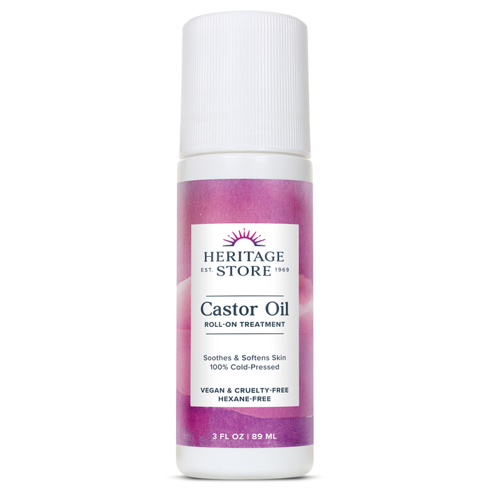 Heritage Store Castor Oil Roll On, Nourishing Treatment, Targeted, Deep Hydration for Skin Care, Soothing Castor Oil Packs & More, Easy Application, Cold Pressed, Hexane Free, Vegan, Cruelty Free, 3oz