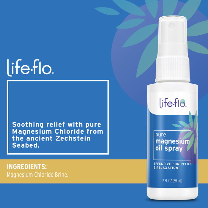Life-flo Magnesium Oil Spray, Soothing Magnesium Spray w/ Magnesium Chloride from Zechstein Seabed, 60-Day Guarantee, Not Tested on Animals (2oz)