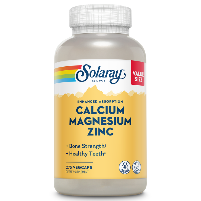 Solaray Calcium Magnesium Zinc Supplement, with Cal & Mag Citrate, Strong Bones & Teeth Support, Easy to Swallow Capsules, 60 Day Money Back Guarantee, 68 Servings, 275 VegCaps