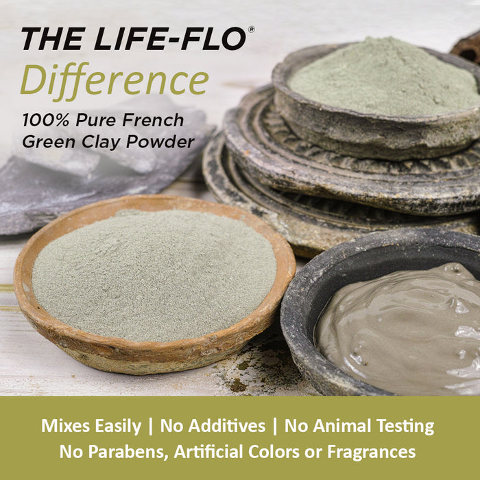 Life-Flo French Green Clay Detox Mask For All Skin Types| 100% Pure Clay Powder | Removes Impurities, Tones & Adds A Healthy Glow | Unscented | 7.5oz
