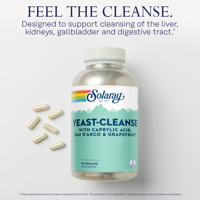 Solaray Yeast Cleanse, Detox Cleanse for Healthy Yeast Balance Support, with Caprylic Acid, Pau d'Arco, Licorice Root Extract and Grapefruit Seed Extract, 60-Day Guarantee, 15 Servings, 90 VegCaps