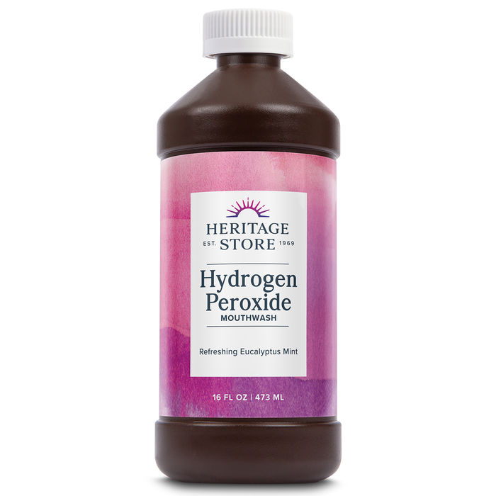 Heritage Store Hydrogen Peroxide Mouthwash - Daily Oral Care - Eucalyptus and Fresh Mint Mouth Wash - Gentle Bubbling Action for Clean, Healthy Gums and a Fresh Mouth, Sweetened with Xylitol, 16oz