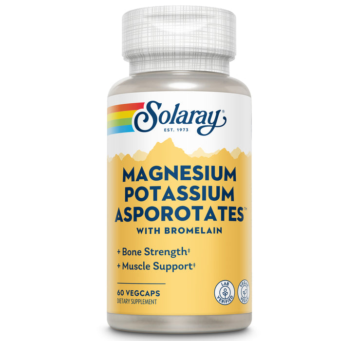 Solaray Magnesium and Potassium Asporotates w/ Bromelain, Healthy Electrolyte, Muscle, Heart & Cellular Support, 60 VegCaps