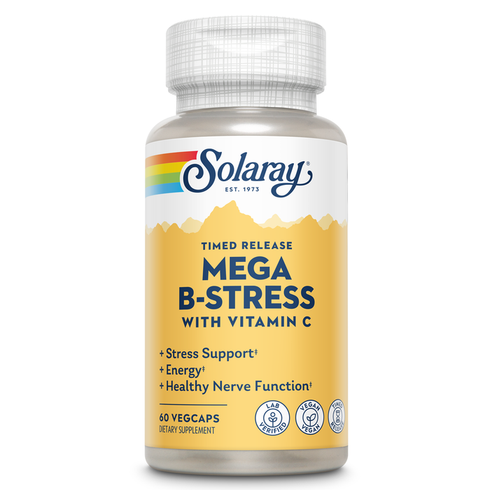 Solaray Mega Vitamin B-Stress, Timed-Release Vitamin B Complex with 1000 mg of Vitamin C for Stress, Energy, Red Blood Cell & Immune Support, Vegan, 60-Day Guarantee,  (60 Count (Pack of 1))