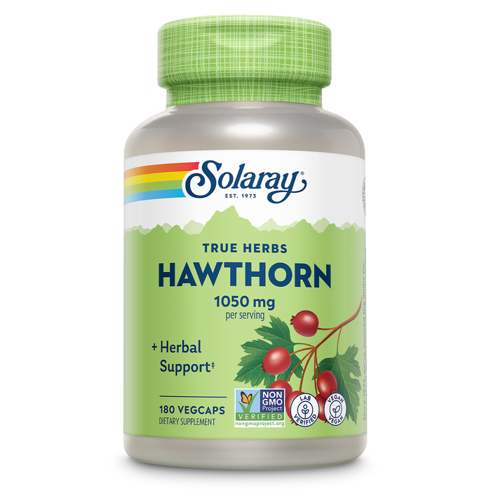 Solaray Hawthorn Berry Capsules 1050 mg, Hawthorne Supplement for Cardiovascular Function & Circulation Support, 60 Day Money-Back Guarantee, Whole Berry, Vegan, 90 Servings, 180 VegCaps