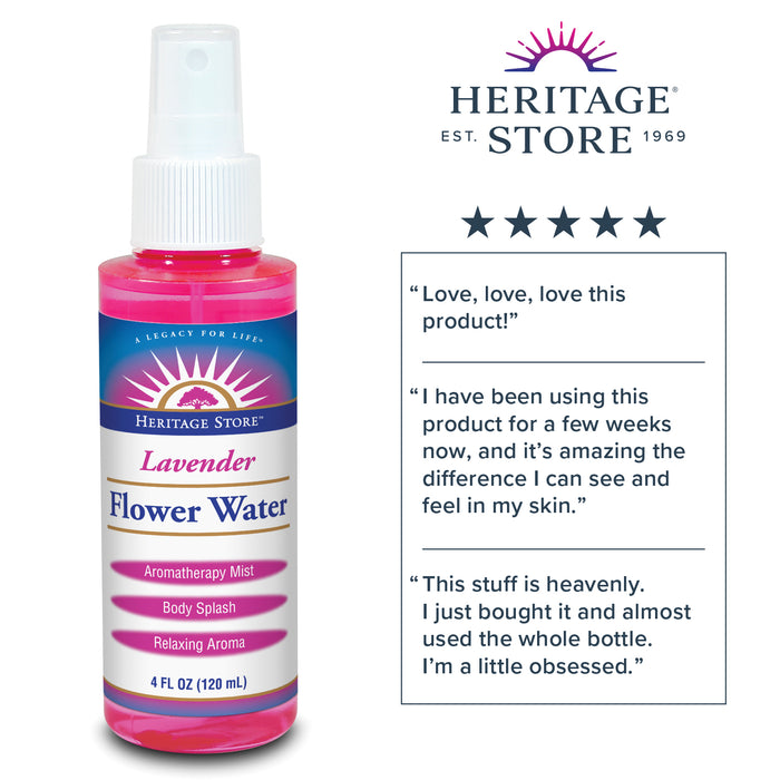 Heritage Store Lavender Water Mist, Face and Body Spray, Pillow Spray, Room Spray, Calms and Balances Skin and Spaces, Soothing Lavender Scent, Made without Parabens, Vegan, Cruelty Free, 4oz