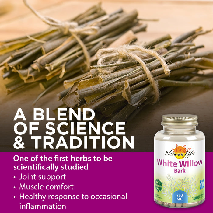 Nature's Life White Willow Bark | With Salicin for Healthy Joint & Muscle Function Support | Non-GMO| 100ct, 50 Serv.