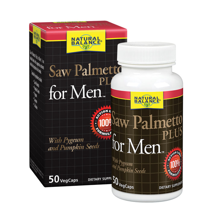 Natural Balance Saw Palmetto Plus for Mens Prostate Health | Urinary Frequency & Flow Support w/ Pygeum & Pumpkin Seeds | 50 VegCaps, 25 Servings