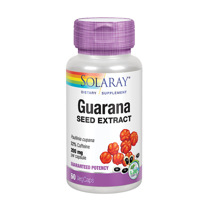 Solaray Guarana Seed Extract 300mg | 44 mg of Caffeine | Healthy Energy, Focus, Memory & Metabolism Support | 60 VegCaps