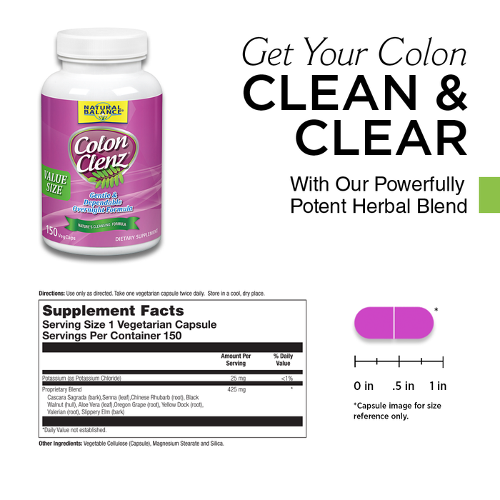 Natural Balance Colon Clenz | Herbal Colon Cleanse & Detox Supplement | Gentle & Dependable Overnight Formula