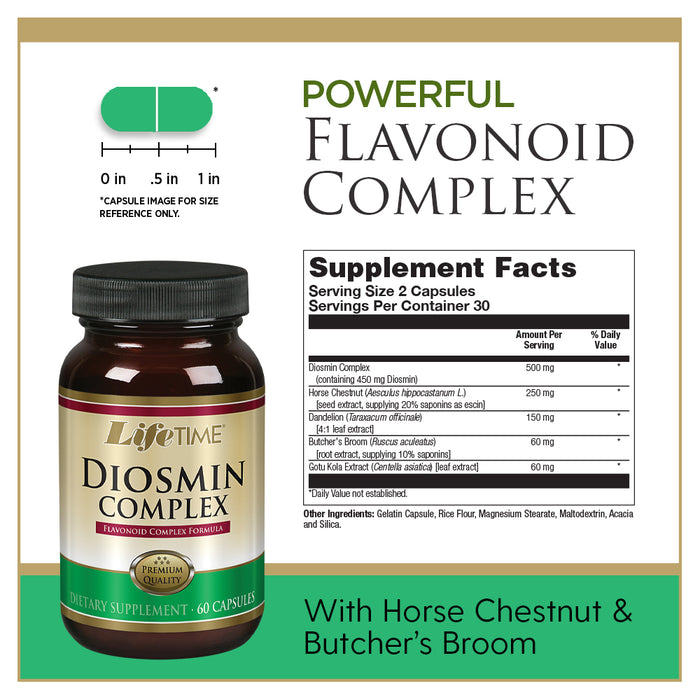 LifeTime Diosmin Flavonoid Complex | Circulation, Vein and Heart Health Support with Horse Chestnut | 60ct, 30 Serv