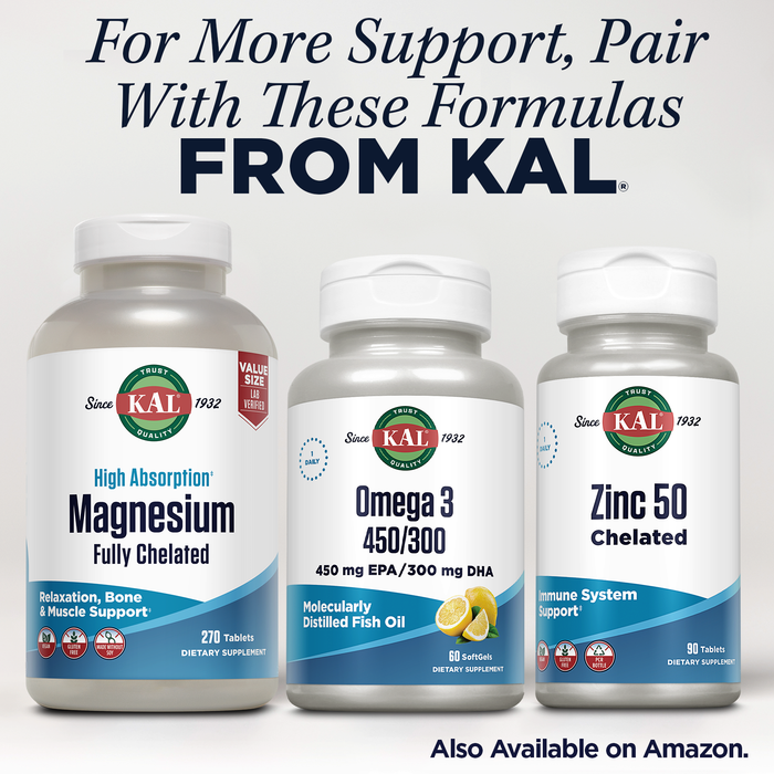 KAL Omega 3 Fish Oil 1,280mg 450/300 EPA DHA Supplements, Eye, Brain, Heart Health and Joint Support Supplement - With Natural Lemon Oil - Molecularly Distilled, 60-Day Guarantee, 30 Serv, 60 Softgels