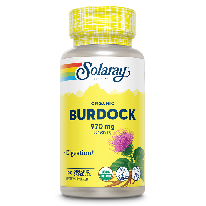 Solaray Organic Burdock Root 970 mg - Digestive Support Supplement - USDA Burdock Root Organic - Vegan, Lab Verified, 60-Day Money-Back Guarantee - 50 Servings, 100 Organic Capsules
