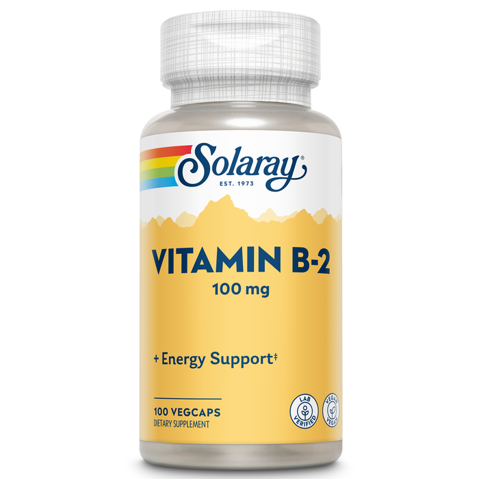 Solaray Vitamin B-2 Riboflavin 100 mg with Aloe Vera | Healthy Energy Metabolism, Skin, Hair & Nails | 100 CT