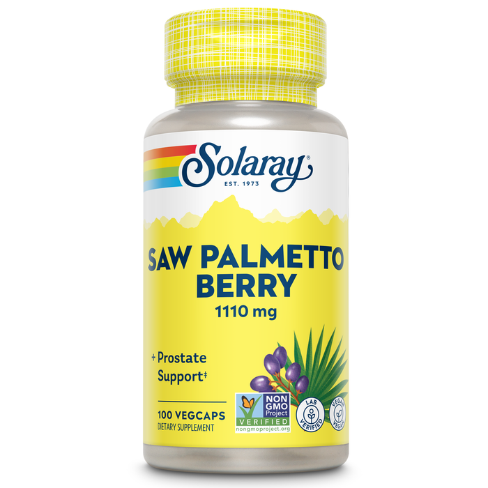 Solaray Saw Palmetto Berry 1110 mg, Organic Saw Palmetto for Men, Healthy Prostate Support from Fatty Acids & Plant Sterols, Non-GMO, Vegan & Lab Verified, 60-Day Guarantee, 50 Servings, 100 VegCaps