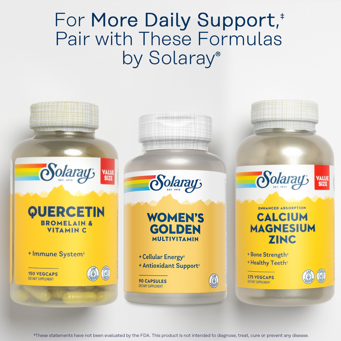 Solaray Women's Golden Multivitamin - Daily Vitamins and Minerals - Cellular Function, Energy and Immune Support w/ Vitamin A, Vitamin D, B Complex, Zinc - 60-Day Guarantee - 30 Servings, 90 Capsules