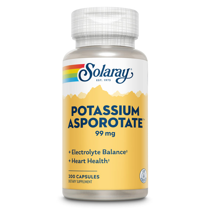 Solaray Potassium Asporotate Chelated Supplement, Electrolyte Balance & Heart Health Support, 200 Capsules