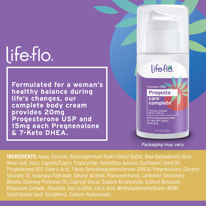 Life-flo Progesta-Care Complete Cream | Supports a Healthy Balance w/ Progesterone USP, Pregnenolone & 7-Keto DHEA | 4oz