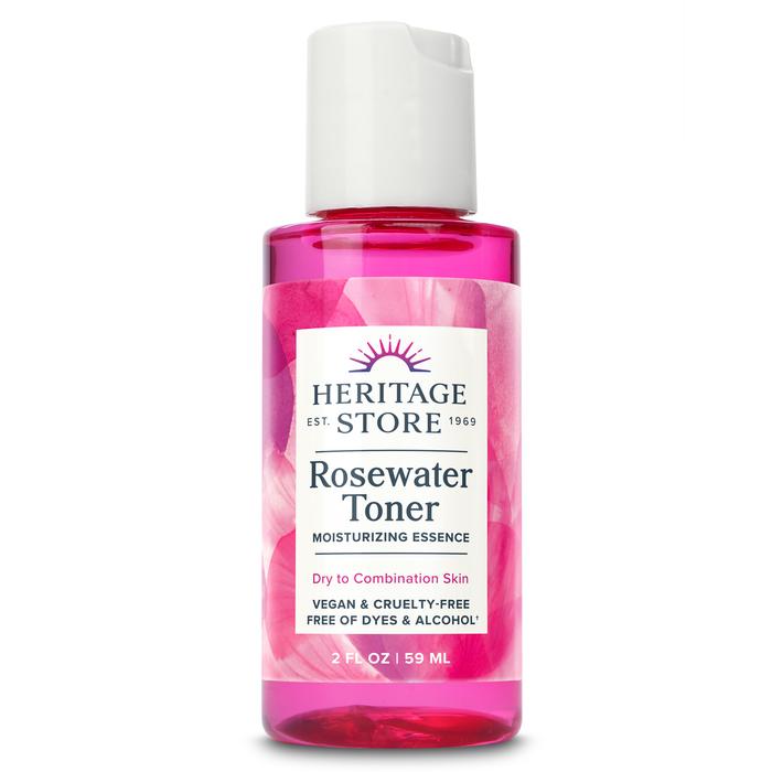 Heritage Store Rosewater Facial Toner with Hyaluronic Acid, Dry to Combination Skin Care, Hydrating Toner Refines Pores & Minimizes the Appearance of Fine Lines & Wrinkles, Alcohol Freeǂ, Vegan (2 Fl Oz)