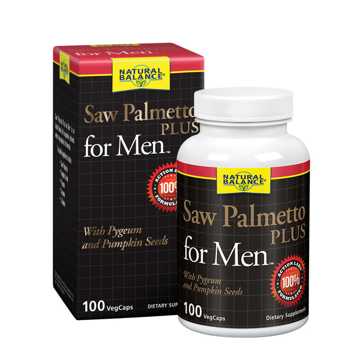 Natural Balance Saw Palmetto Plus for Mens Prostate Health | Urinary Frequency & Flow Support w/ Pygeum & Pumpkin Seeds | 100 VegCaps, 50 Servings