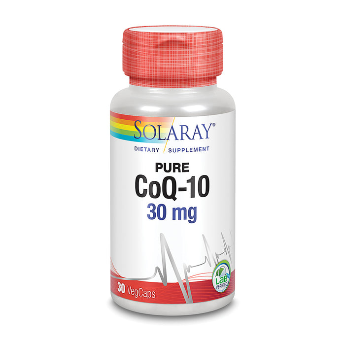 Solaray Pure CoQ-10 30 mg | Health Heart Function & Cellular Energy Support | Non-GMO, Vegan & Lab Verified for Purity | 30 VegCaps