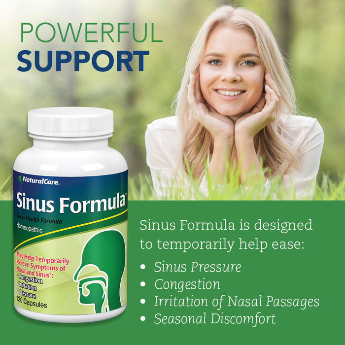 NaturalCare Sinus Formula | Homeopathic Support for the Temporary Relief of Sinus Congestion and Pressure | 120 Capsules